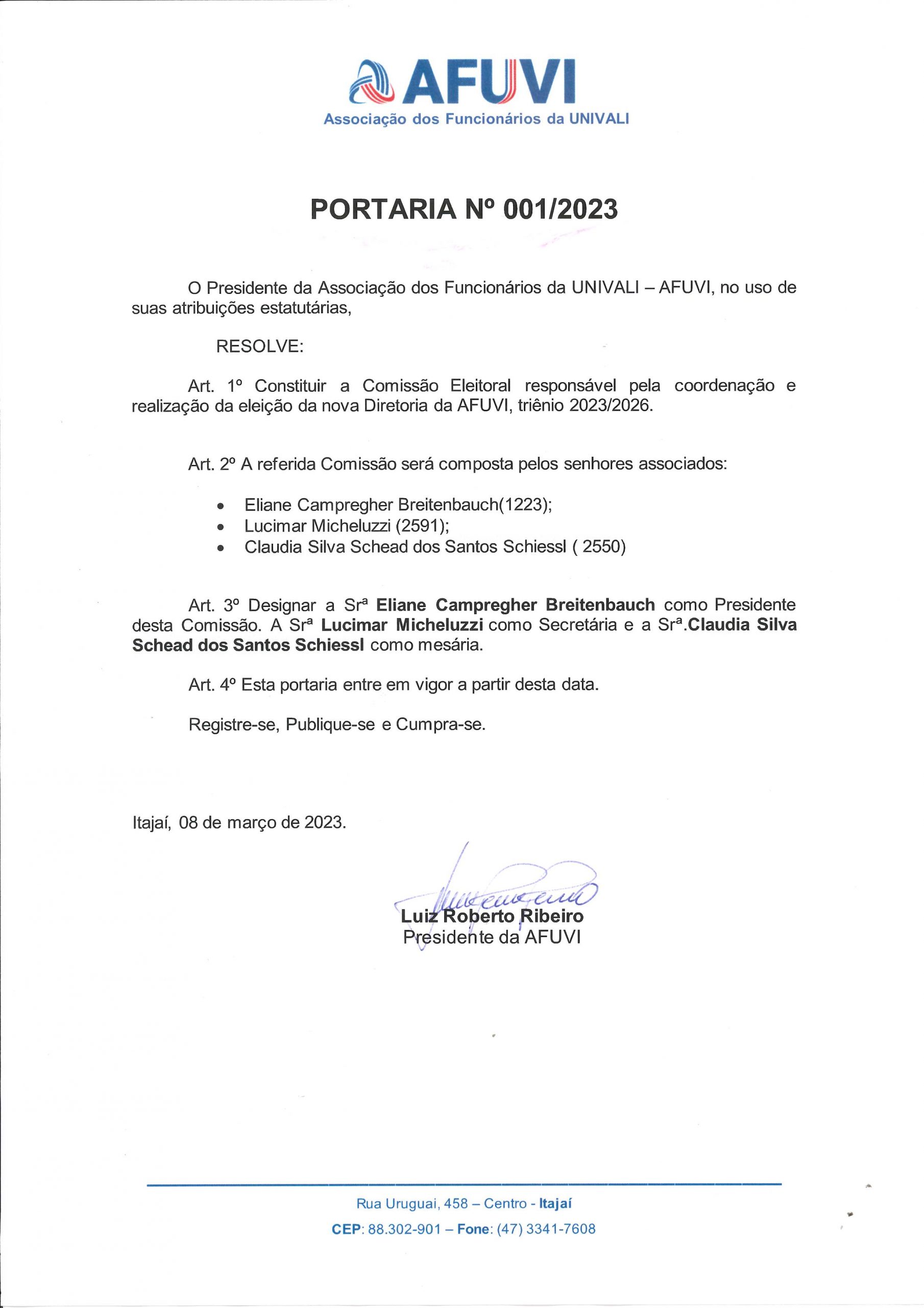 Portaria 001/2023